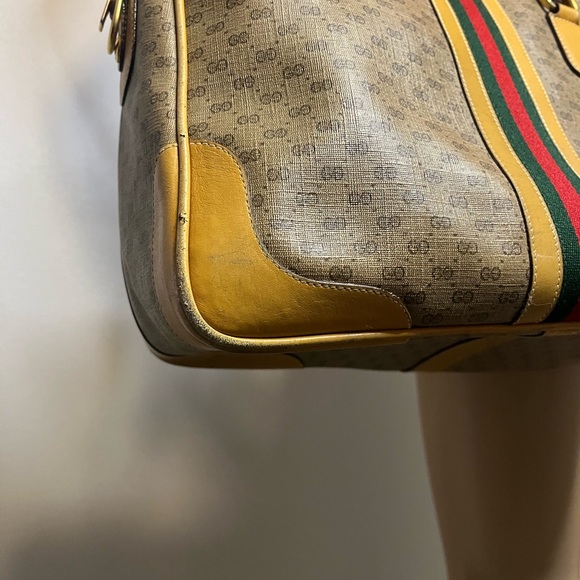 Gucci Vintage Micro GG Sherry Line Boston Bag - Rare Mustard Trim- Crest Charm- - Picture 8 of 15